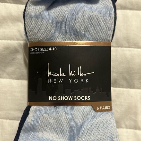 nicole miller Ladies 6 Pack No Show Ankle Socks Blue Navy Purple - Picture 3 of 9